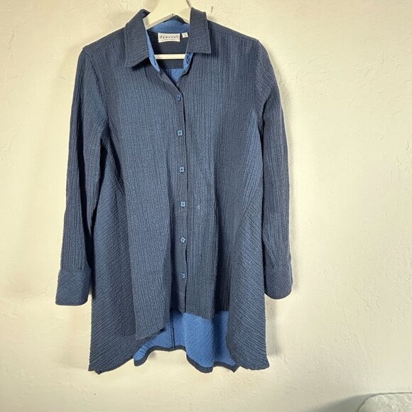 Habitat Womens Blue Textured Button Down Shirt Medium Long Sleeve Lightweight - Picture 1 of 9